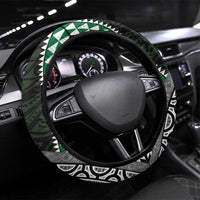 Green Aotearoa Niho Taniwha Steering Wheel Cover Maori Mythology Tooth - Taniko Motifs LT14 Universal Fit Green - Polynesian Pride