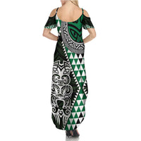 Green Aotearoa Niho Taniwha Summer Maxi Dress Maori Mythology Tooth - Taniko Motifs LT14 - Polynesian Pride