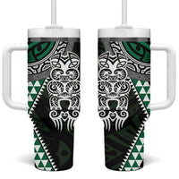 Green Aotearoa Niho Taniwha Tumbler With Handle Maori Mythology Tooth - Taniko Motifs LT14 One Size: 40 oz Green - Polynesian Pride