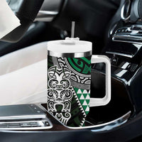 Green Aotearoa Niho Taniwha Tumbler With Handle Maori Mythology Tooth - Taniko Motifs LT14 - Polynesian Pride