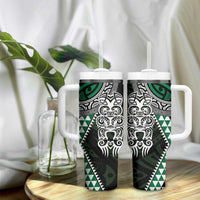 Green Aotearoa Niho Taniwha Tumbler With Handle Maori Mythology Tooth - Taniko Motifs LT14 - Polynesian Pride