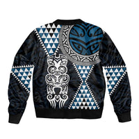 Blue Aotearoa Niho Taniwha Bomber Jacket Maori Mythology Tooth - Taniko Motifs