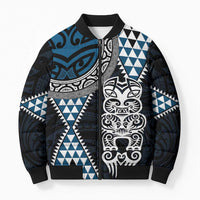 Blue Aotearoa Niho Taniwha Bomber Puffer Jacket Maori Mythology Tooth - Taniko Motifs - Polynesian Pride