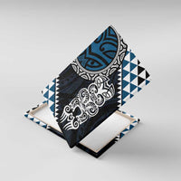Blue Aotearoa Niho Taniwha Canvas Wall Art Maori Mythology Tooth - Taniko Motifs LT14 With Frame Blue - Polynesian Pride