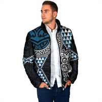 Blue Aotearoa Niho Taniwha Padded Jacket Maori Mythology Tooth - Taniko Motifs - Polynesian Pride