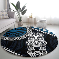 Blue Aotearoa Niho Taniwha Round Carpet Maori Mythology Tooth - Taniko Motifs