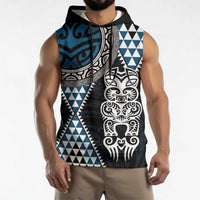 Blue Aotearoa Niho Taniwha Sleeveless Hoodie Maori Mythology Tooth - Taniko Motifs - Polynesian Pride