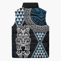 Blue Aotearoa Niho Taniwha Sleeveless Puffer Jacket Maori Mythology Tooth - Taniko Motifs - Polynesian Pride