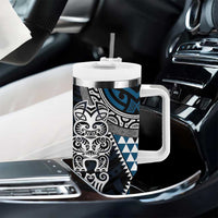 Blue Aotearoa Niho Taniwha Tumbler With Handle Maori Mythology Tooth - Taniko Motifs LT14 - Polynesian Pride