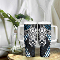Blue Aotearoa Niho Taniwha Tumbler With Handle Maori Mythology Tooth - Taniko Motifs LT14 - Polynesian Pride