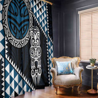 Blue Aotearoa Niho Taniwha Window Curtain Maori Mythology Tooth - Taniko Motifs LT14 - Polynesian Pride