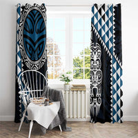 Blue Aotearoa Niho Taniwha Window Curtain Maori Mythology Tooth - Taniko Motifs LT14 - Polynesian Pride