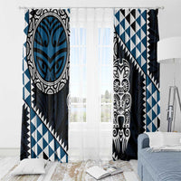 Blue Aotearoa Niho Taniwha Window Curtain Maori Mythology Tooth - Taniko Motifs LT14 - Polynesian Pride