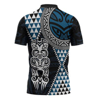 Blue Aotearoa Niho Taniwha Zipper Polo Shirt Maori Mythology Tooth - Taniko Motifs - Polynesian Pride