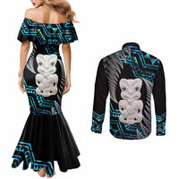 Aotearoa Taniko Paua Shell With Hei Tiki Couples Matching Mermaid Dress and Long Sleeve Button Shirt LT14 - Polynesian Pride