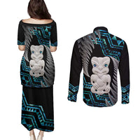 Aotearoa Taniko Paua Shell With Hei Tiki Couples Matching Puletasi and Long Sleeve Button Shirt LT14 - Polynesian Pride