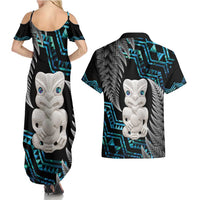Aotearoa Taniko Paua Shell With Hei Tiki Couples Matching Summer Maxi Dress and Hawaiian Shirt LT14 - Polynesian Pride