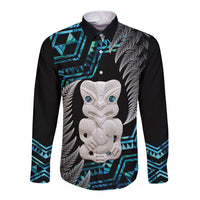 Aotearoa Taniko Paua Shell With Hei Tiki Long Sleeve Button Shirt LT14 Unisex Black - Polynesian Pride