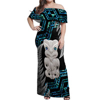 Aotearoa Taniko Paua Shell With Hei Tiki Off Shoulder Maxi Dress LT14 Women Black - Polynesian Pride