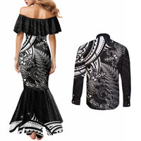 New Zealand Lizard Couples Matching Mermaid Dress and Long Sleeve Button Shirt Silver Fern Aotearoa Maori LT14 - Polynesian Pride