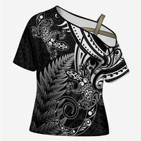 New Zealand Lizard Cross Shoulder Shirt Silver Fern Aotearoa Maori - Polynesian Pride