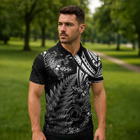 New Zealand Lizard Zipper Polo Shirt Silver Fern Aotearoa Maori - Polynesian Pride