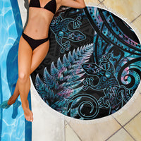New Zealand Lizard Beach Blanket Silver Fern Aotearoa Maori With Paua Shell