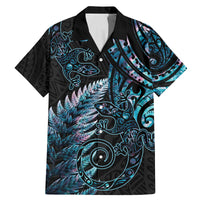 New Zealand Lizard Family Matching Mermaid Dress and Hawaiian Shirt Silver Fern Aotearoa Maori With Paua Shell LT14 Dad's Shirt - Short Sleeve Turquoise - Polynesian Pride