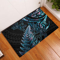 New Zealand Lizard Rubber Doormat Silver Fern Aotearoa Maori With Paua Shell LT14 Turquoise - Polynesian Pride
