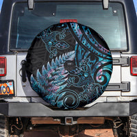 New Zealand Lizard Spare Tire Cover Silver Fern Aotearoa Maori With Paua Shell LT14 Turquoise - Polynesian Pride