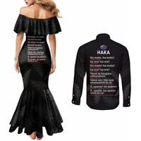 New Zealand Haka Rugby Couples Matching Mermaid Dress and Long Sleeve Button Shirt 2024 Pacific Go Black Silver Fern LT14 - Polynesian Pride
