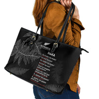 Custom New Zealand Haka Rugby Leather Tote Bag 2024 Pacific Go Black Silver Fern LT14 - Polynesian Pride