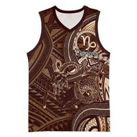 Personalised Polynesia Zodiac Capricorn Basketball Jersey Galaxy Polynesian Pattern Chest Tattoo Style LT14 Unisex Brown - Polynesian Pride