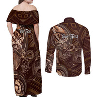 Personalised Polynesia Zodiac Capricorn Couples Matching Off Shoulder Maxi Dress and Long Sleeve Button Shirt Galaxy Polynesian Pattern Chest Tattoo Style LT14 - Polynesian Pride