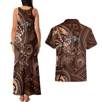 Personalised Polynesia Zodiac Capricorn Couples Matching Tank Maxi Dress and Hawaiian Shirt Galaxy Polynesian Pattern Chest Tattoo Style