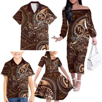 Personalised Polynesia Zodiac Capricorn Family Matching Off The Shoulder Long Sleeve Dress and Hawaiian Shirt Galaxy Polynesian Pattern Chest Tattoo Style