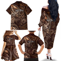 Personalised Polynesia Zodiac Capricorn Family Matching Off The Shoulder Long Sleeve Dress and Hawaiian Shirt Galaxy Polynesian Pattern Chest Tattoo Style