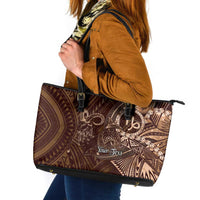 Personalised Polynesia Zodiac Capricorn Leather Tote Bag Galaxy Polynesian Pattern Chest Tattoo Style LT14 Brown - Polynesian Pride