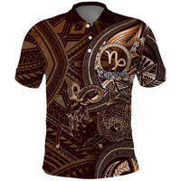 Personalised Polynesia Zodiac Capricorn Polo Shirt Galaxy Polynesian Pattern Chest Tattoo Style LT14 Brown - Polynesian Pride