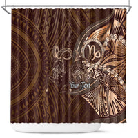 Personalised Polynesia Zodiac Capricorn Shower Curtain Galaxy Polynesian Pattern Chest Tattoo Style LT14 Brown - Polynesian Pride