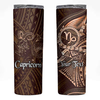 Personalised Polynesia Zodiac Capricorn Skinny Tumbler Galaxy Polynesian Pattern Chest Tattoo Style LT14 Brown - Polynesian Pride