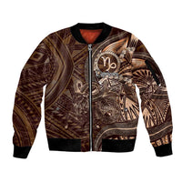 Personalised Polynesia Zodiac Capricorn Sleeve Zip Bomber Jacket Galaxy Polynesian Pattern Chest Tattoo Style LT14 Unisex Brown - Polynesian Pride