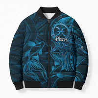 Personalised Polynesia Zodiac Pisces Bomber Puffer Jacket Galaxy Polynesian Pattern Chest Tattoo Style LT14 Unisex Blue - Polynesian Pride