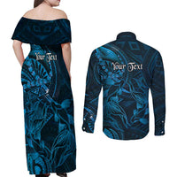 Personalised Polynesia Zodiac Pisces Couples Matching Off Shoulder Maxi Dress and Long Sleeve Button Shirt Galaxy Polynesian Pattern Chest Tattoo Style LT14 - Polynesian Pride