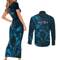 Personalised Polynesia Zodiac Pisces Couples Matching Short Sleeve Bodycon Dress and Long Sleeve Button Shirt Galaxy Polynesian Pattern Chest Tattoo Style LT14 - Polynesian Pride