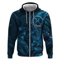 Personalised Polynesia Zodiac Pisces Hoodie Galaxy Polynesian Pattern Chest Tattoo Style LT14 Zip Hoodie Blue - Polynesian Pride