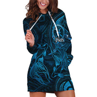 Personalised Polynesia Zodiac Pisces Hoodie Dress Galaxy Polynesian Pattern Chest Tattoo Style LT14 Blue - Polynesian Pride