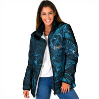 Personalised Polynesia Zodiac Pisces Padded Jacket Galaxy Polynesian Pattern Chest Tattoo Style LT14 Women Blue - Polynesian Pride