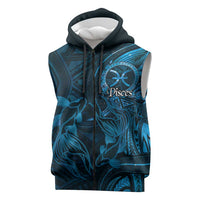 Personalised Polynesia Zodiac Pisces Sleeveless Zip Hoodie Galaxy Polynesian Pattern Chest Tattoo Style LT14 Blue - Polynesian Pride