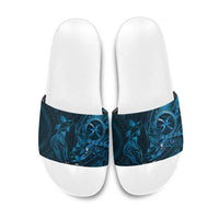 Personalised Polynesia Zodiac Pisces Slide Sandals Galaxy Polynesian Pattern Chest Tattoo Style LT14 Blue - Polynesian Pride